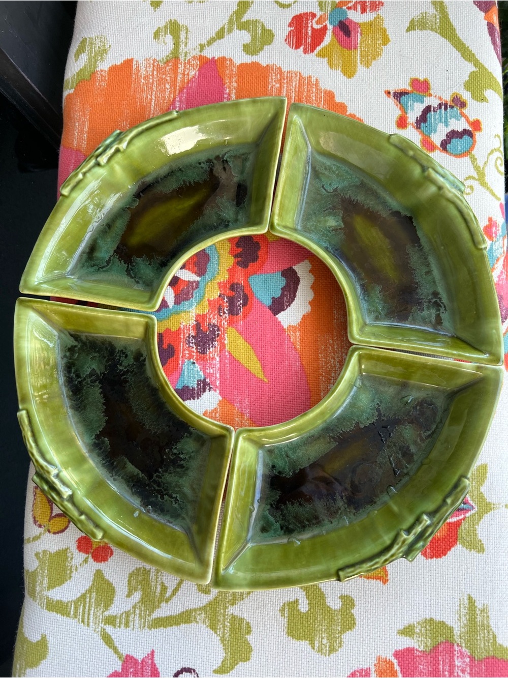 Vintage Wade California 504 Green Drip Glaze Bamboo Snack Serving Trays Set of 4